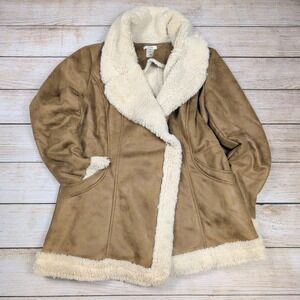 Cache‎ 90s does 70s Faux vegan suede  Shearling Coat womens Large